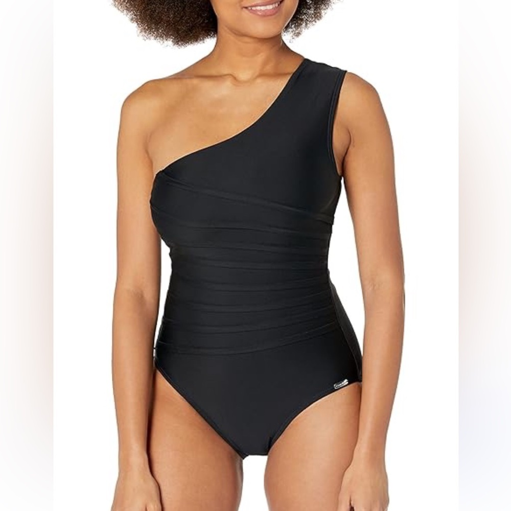 Calvin Klein Black One Shoulder Stardust One Piece Swimsuit 14